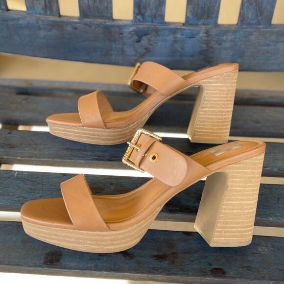 New Dolce Vita Platform Sandal Women's 10 US Beige PU Leather Block Heel Slip-On - Picture 5 of 13